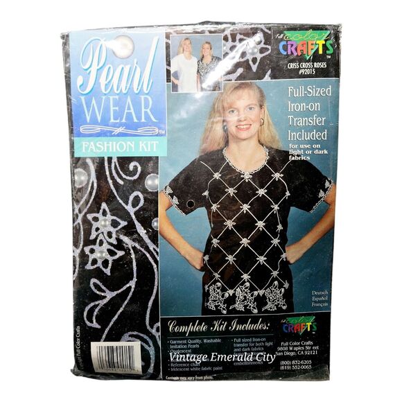 Vtg Full Color Craft Fashion Kit Pearl Wear Criss Cross Roses 92015 Iron Tranfer - Picture 7 of 7